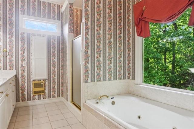 980 Ector Chase NW, Kennesaw, GA 30152 - bathroom with tile patterned flooring, baseboards, a stall shower, a whirlpool tub, and vanity