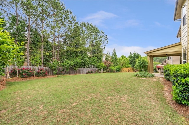 view of yard with a patio and fence