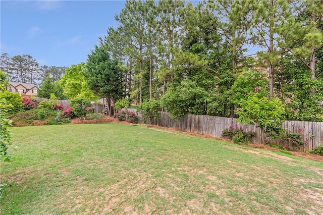 view of yard with a fenced backyard