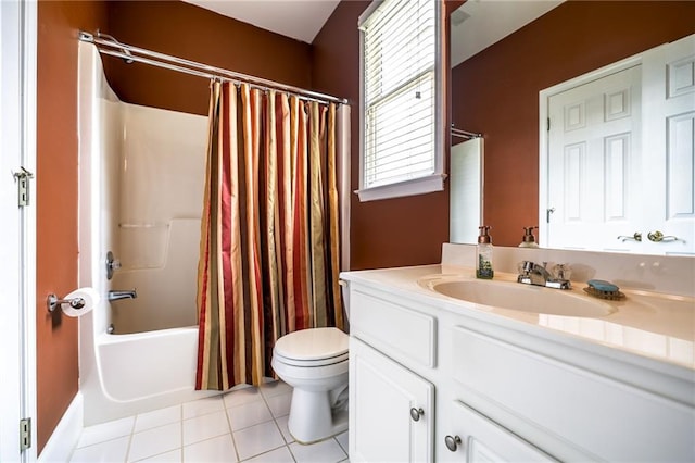 1997 Shaker Falls Ln, Lawrenceville, GA 30045 - bathroom with vanity, toilet, tile patterned floors, and shower / tub combo with curtain