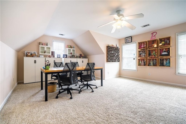 1997 Shaker Falls Ln, Lawrenceville, GA 30045 - carpeted office featuring baseboards, lofted ceiling, and a ceiling fan