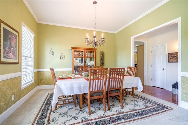 1997 Shaker Falls Ln, Lawrenceville, GA 30045 - dining room with a chandelier, ornamental molding, and wainscoting