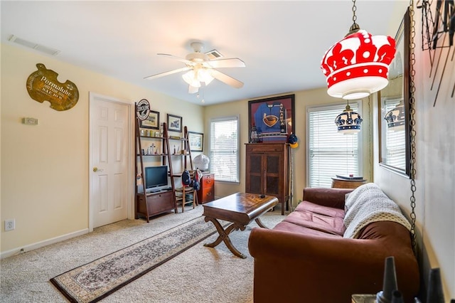 1997 Shaker Falls Ln, Lawrenceville, GA 30045 - carpeted living area with ceiling fan and baseboards