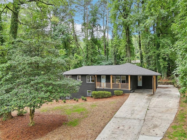 single story home featuring a carport