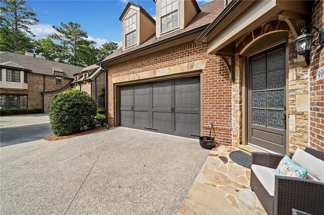 exterior space with a garage