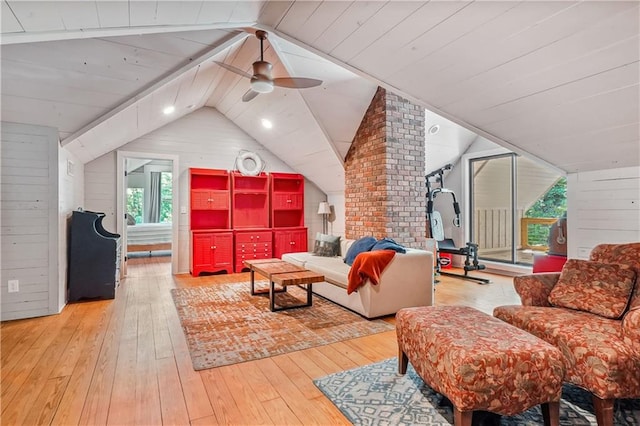 2121 Jep Wheeler Rd, Woodstock, GA 30188 - living room with hardwood / wood-style flooring, vaulted ceiling, and a ceiling fan