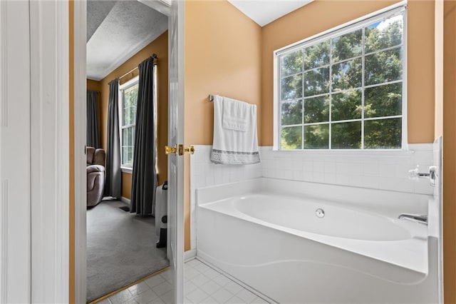 185 Fox Run, Loganville, GA 30052 - bathroom with plenty of natural light, a garden tub, and tile patterned floors