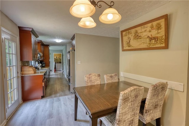 1638 River Trce, Auburn, GA 30011 - dining area featuring light wood-style flooring, washing machine and dryer, and a textured ceiling