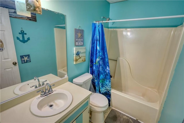 1638 River Trce, Auburn, GA 30011 - bathroom featuring shower / tub combo, toilet, vanity, and wood finished floors