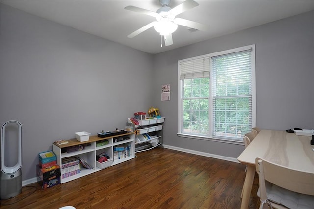 7185 Hartsfield Pl, Suwanee, GA 30024 - office featuring wood finished floors, a ceiling fan, and baseboards