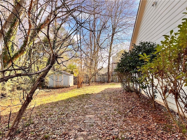 view of yard with a shed