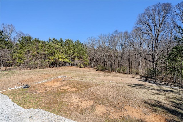 view of yard with a view of trees