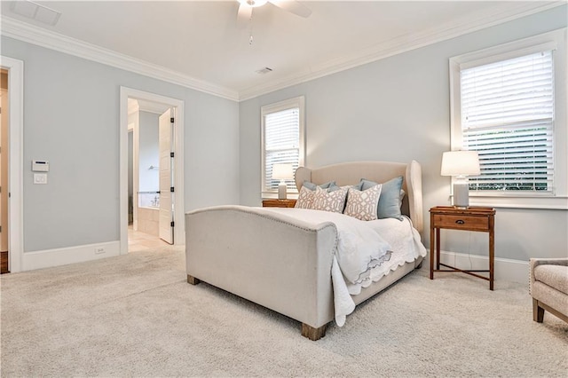 bedroom with carpet flooring and ornamental molding