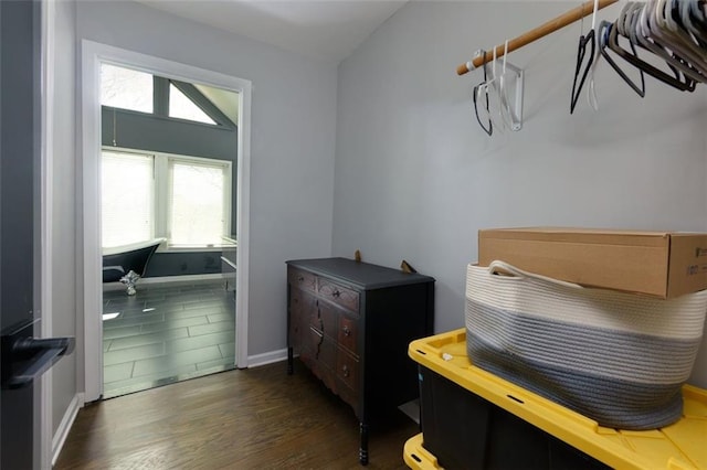 interior space featuring dark wood-style flooring