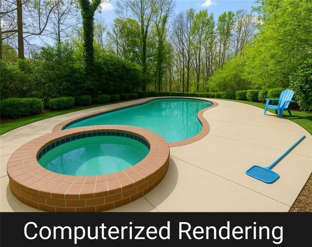 outdoor pool featuring a patio and an in ground hot tub