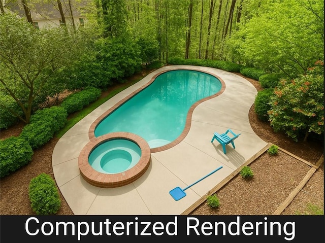 view of swimming pool with a pool with connected hot tub