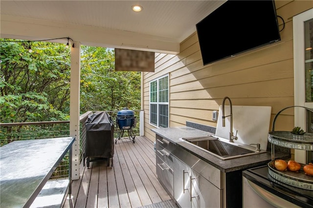 wooden terrace with sink