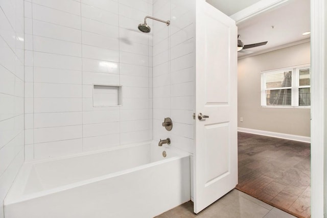 2230 Cheshire Bridge Rd NE Unit 401, Atlanta, GA 30324 - bathroom with shower / washtub combination, ceiling fan, and tile patterned flooring