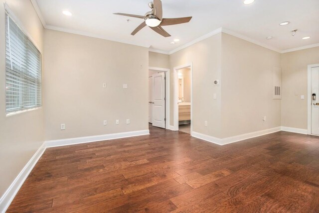 2230 Cheshire Bridge Rd NE Unit 401, Atlanta, GA 30324 - empty room with wood finished floors, a ceiling fan, ornamental molding, and recessed lighting