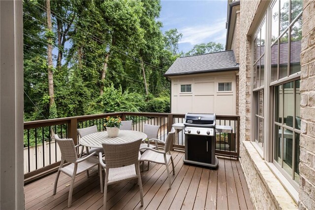 2110 Timball Rd NW, Atlanta, GA 30318 - wooden deck featuring outdoor dining area and a grill