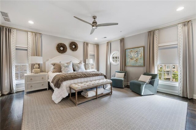 2110 Timball Rd NW, Atlanta, GA 30318 - bedroom featuring dark wood-type flooring, recessed lighting, and a ceiling fan