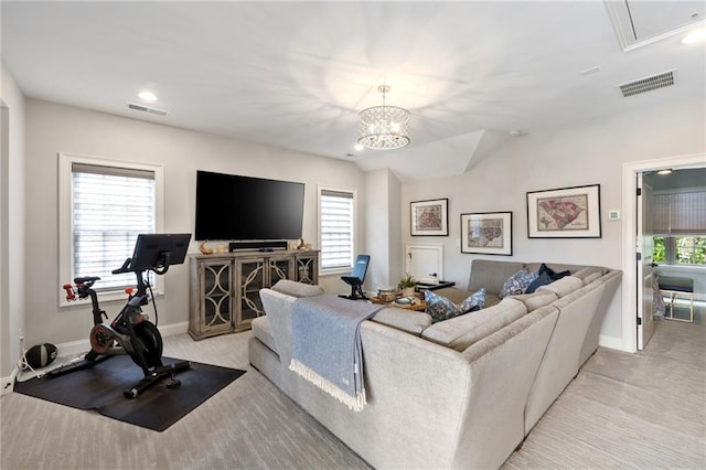 2110 Timball Rd NW, Atlanta, GA 30318 - living area featuring light carpet, baseboards, attic access, and recessed lighting