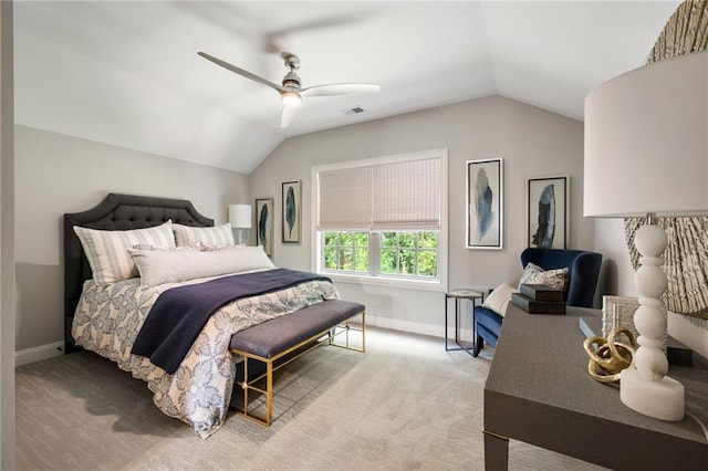 2110 Timball Rd NW, Atlanta, GA 30318 - carpeted bedroom featuring vaulted ceiling, baseboards, and a ceiling fan