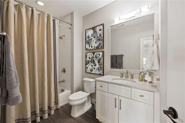 2110 Timball Rd NW, Atlanta, GA 30318 - full bath featuring vanity, toilet, shower / tub combo, and wood finished floors