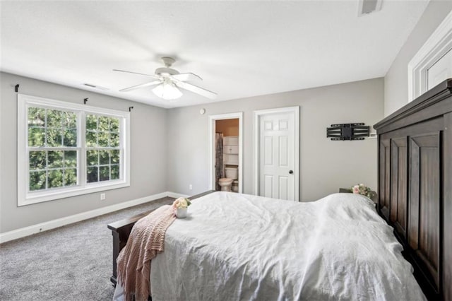 9435 Grande Dr, Winston, GA 30187 - bedroom with carpet, ensuite bath, baseboards, and ceiling fan