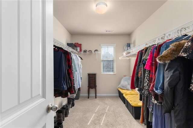 walk in closet featuring carpet flooring and visible vents