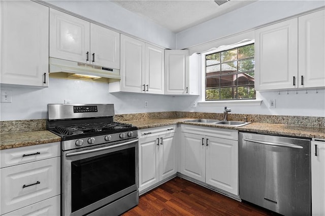 2568 Redfield Dr, Norcross, GA 30071 - kitchen featuring stainless steel appliances, a sink, under cabinet range hood, and white cabinets