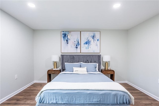 bedroom featuring recessed lighting, baseboards, and wood finished floors