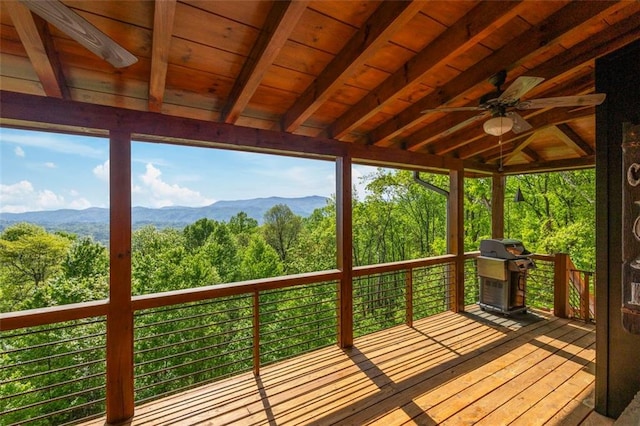 851 N Moreland Dr N, Blue Ridge, GA 30513 - deck with a view of trees, a mountain view, ceiling fan, and grilling area