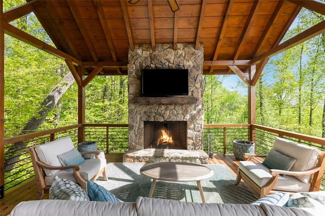 851 N Moreland Dr N, Blue Ridge, GA 30513 - wooden deck featuring an outdoor living space with a fireplace