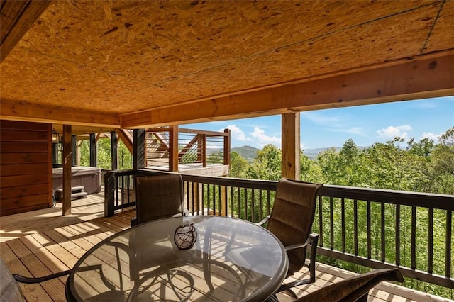851 N Moreland Dr N, Blue Ridge, GA 30513 - deck featuring a mountain view, outdoor dining area, and a hot tub