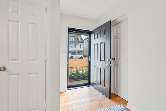 entryway featuring plenty of natural light and light wood-style flooring