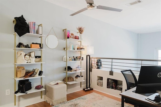 1253 Caroline St NE, Atlanta, GA 30307 - home office featuring wood finished floors and a ceiling fan
