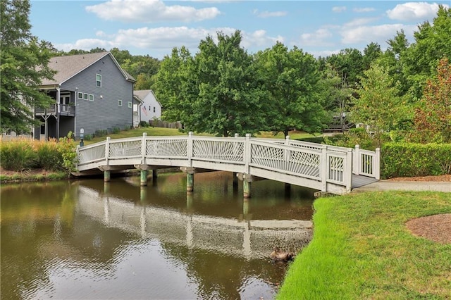 view of dock with a water view