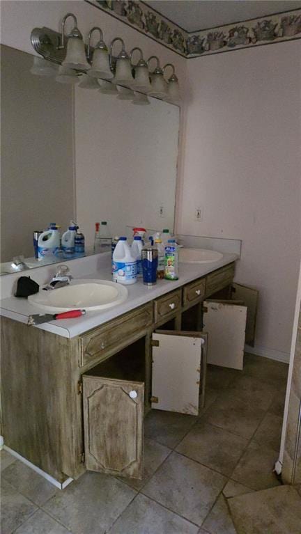 bathroom featuring vanity and tile patterned flooring