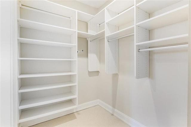 walk in closet with carpet