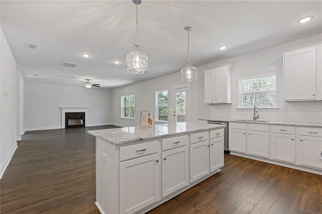 kitchen with visible vents, a sink, and dark wood-style flooring
