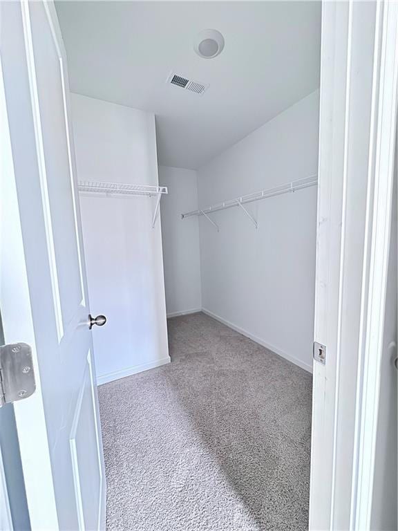 spacious closet featuring light carpet