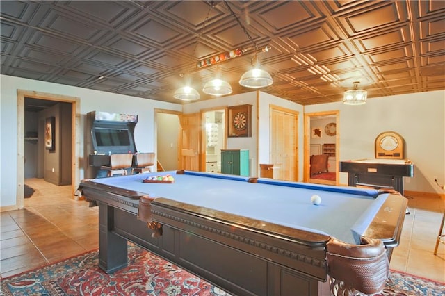 rec room featuring tile patterned flooring and billiards