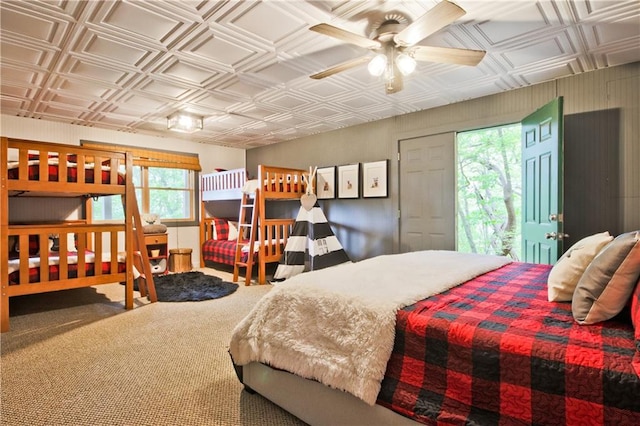 bedroom featuring carpet flooring and ceiling fan