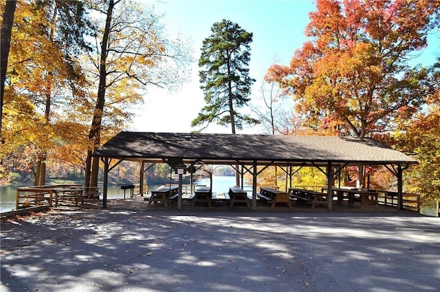 view of property's community featuring a gazebo and a water view