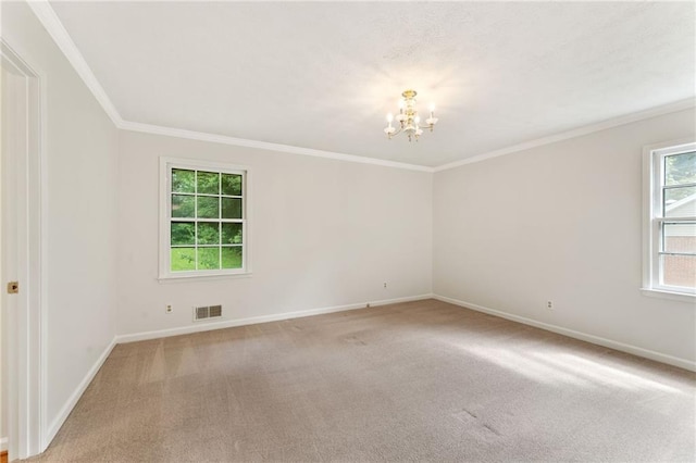 4135 Shoshone Valley Rd, Marietta, GA 30068 - empty room featuring a chandelier, carpet floors, and ornamental molding