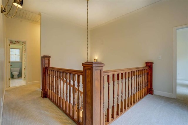 corridor with light colored carpet