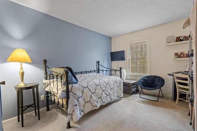 bedroom featuring carpet flooring and a textured ceiling