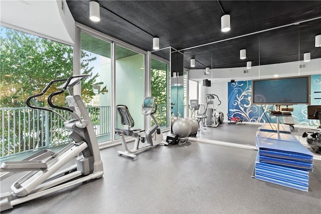 workout area with expansive windows