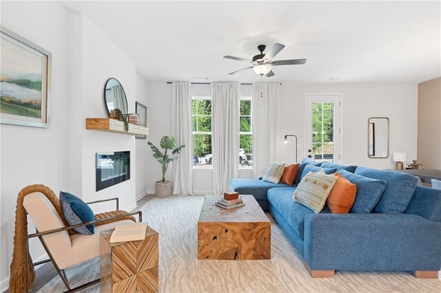 living room featuring ceiling fan